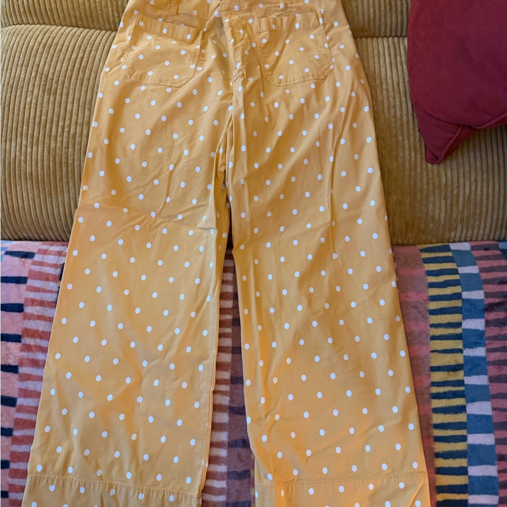 Anthropologie Maeve Mustard Polka Dot Pants